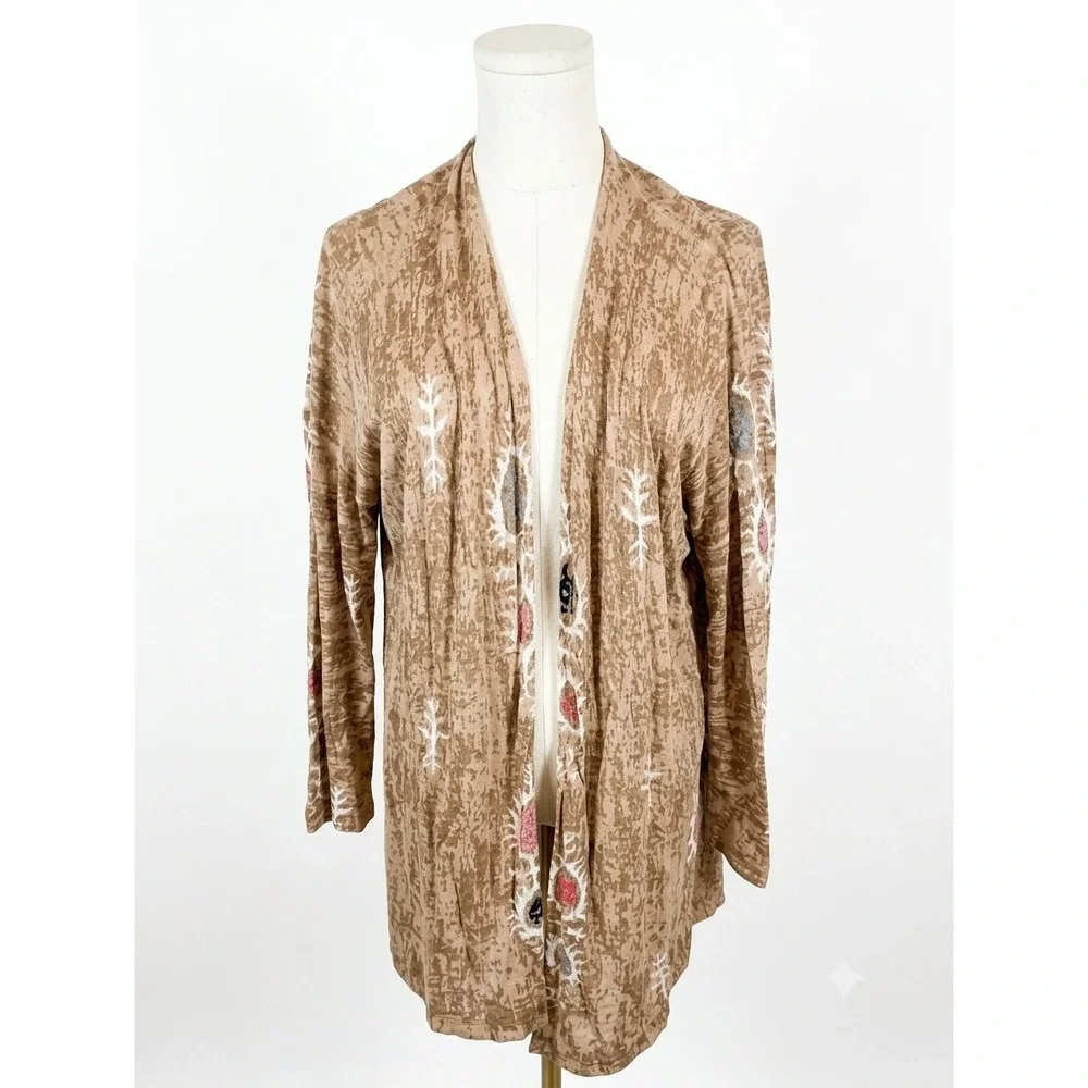 Nic & Zoe Tan Aztec Open Front Cardigan Size Large